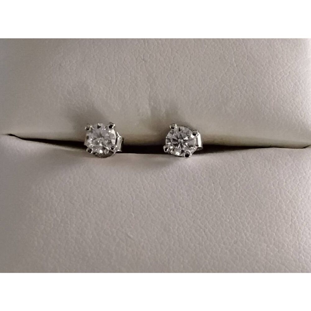 NEW~2/3 Carat Round Genuine Moissanite Heart Prong Stud Earrings~18K/.925SS
